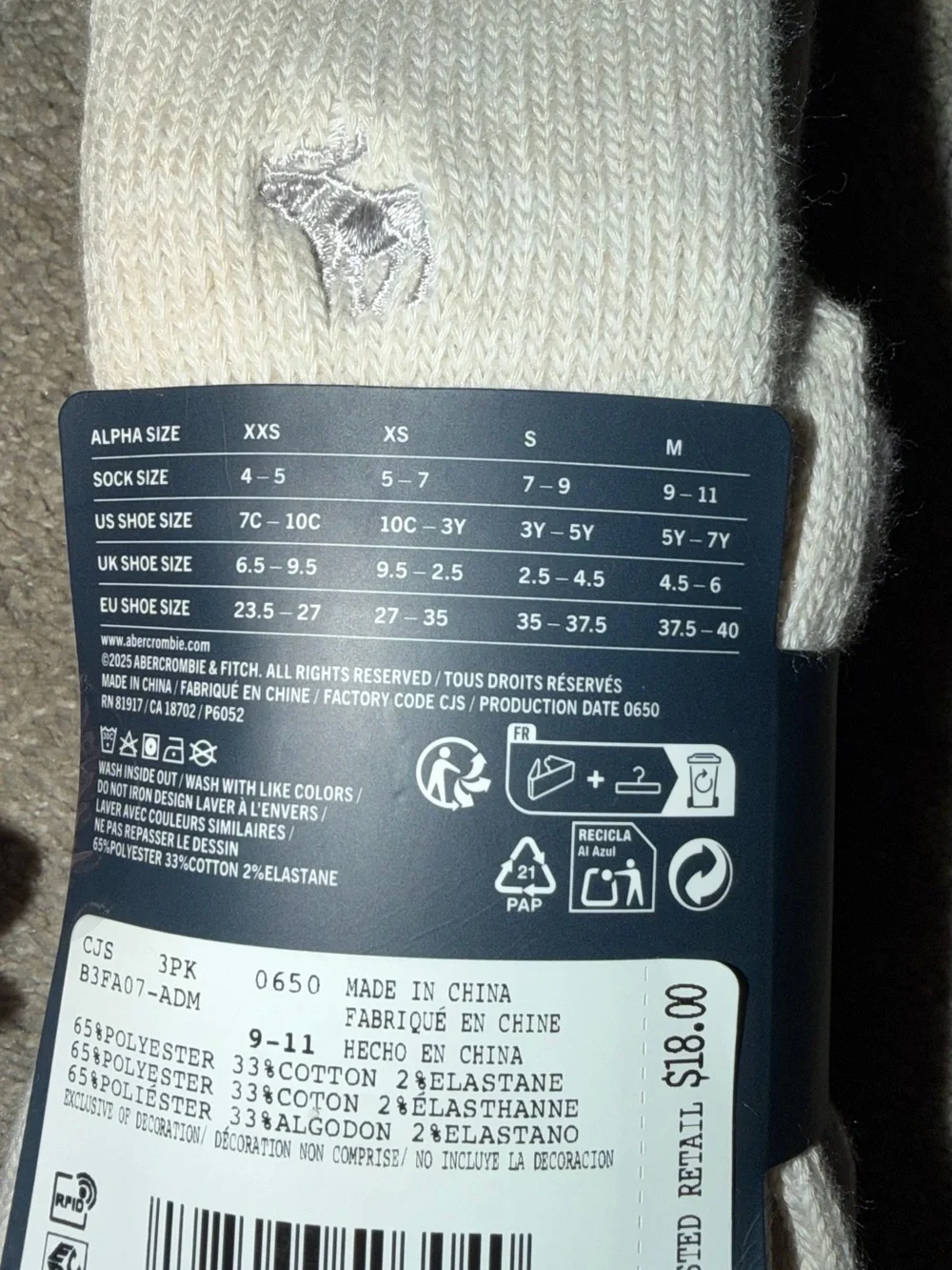✏️Abercrombie Kids Pink Super Soft Crew Socks - 3 pairs M 9-11/ shoe SZ 5Y-7Y📚✏️